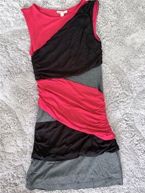 Mango Sleeveless Colorblock Mini Dress in Hot Pink, Black & Gray